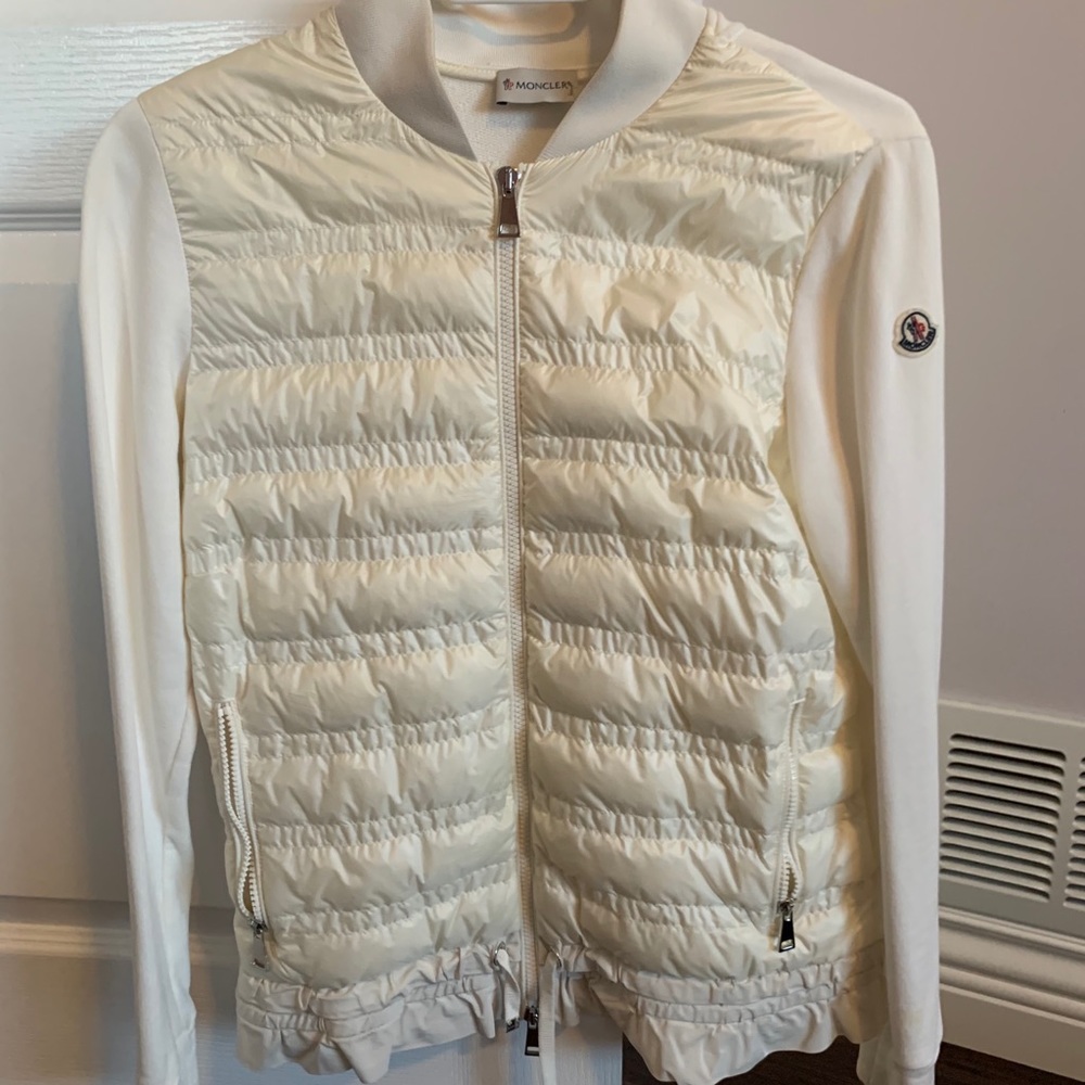 Moncler Cream Quilted Bomber Jacket